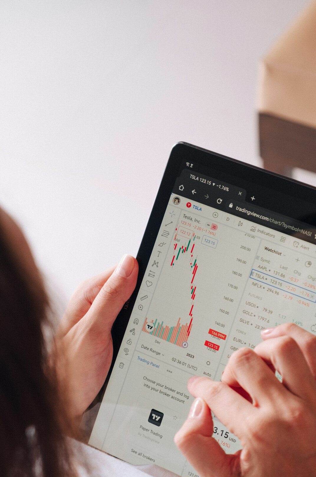 person checking investment app